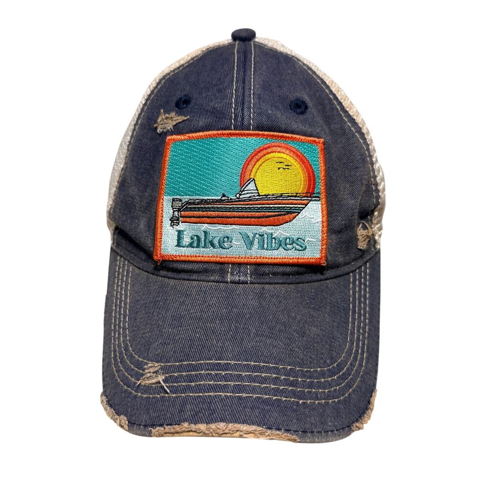 Judith March Distressed Patch Trucker Hat OS Lake Vibes Boho Outdoor Boat